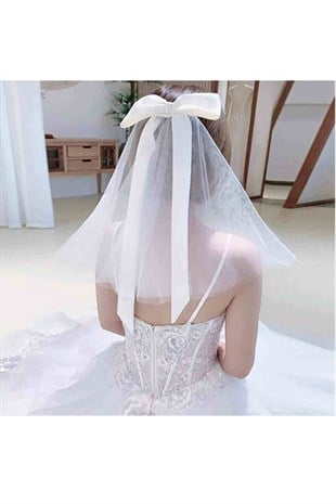 Bow Bridal Veil Cap Voile Wedding Hat