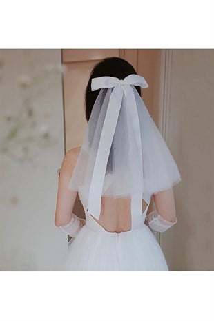 Bow Bridal Veil Cap Voile Wedding Hat