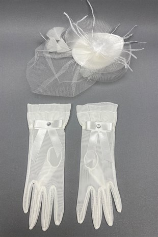 Bridal Gloves and Wedding Hat with Bow Face Veils