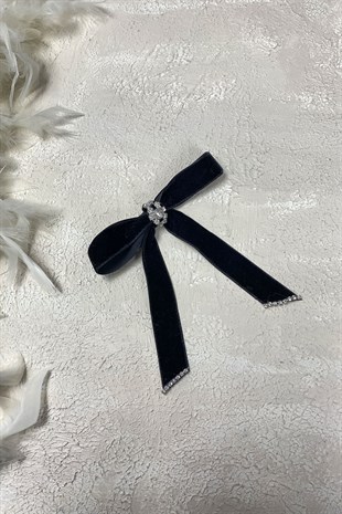 Fiyonklu Kadife Kurdeleli Taşlı Saç Tokası