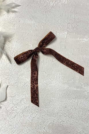 Fiyonklu Parlak Kadife Kurdeleli Saç Tokası