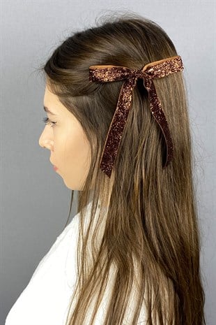 Fiyonklu Parlak Kadife Kurdeleli Saç Tokası