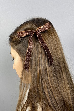 Fiyonklu Parlak Kadife Kurdeleli Saç Tokası