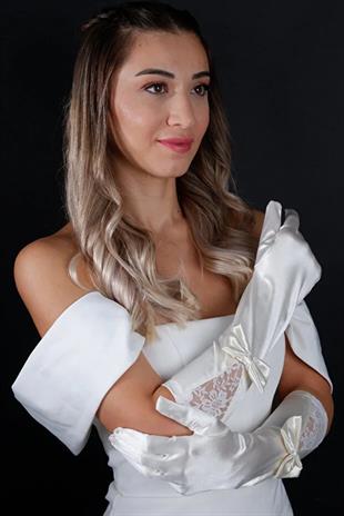 Elegant Bridal Wedding Gloves with Bows, Modern Evening Gloves