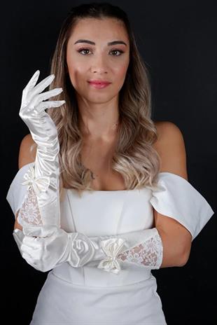 Elegant Bridal Wedding Gloves with Bows, Modern Evening Gloves