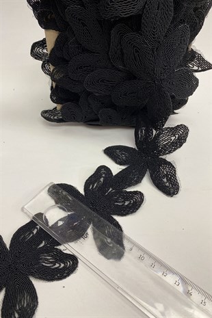Siyah Fransız Çiçek Güpür Dantel