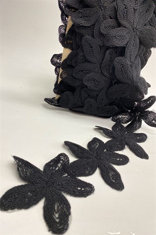 Siyah Fransız Çiçek Güpür Dantel