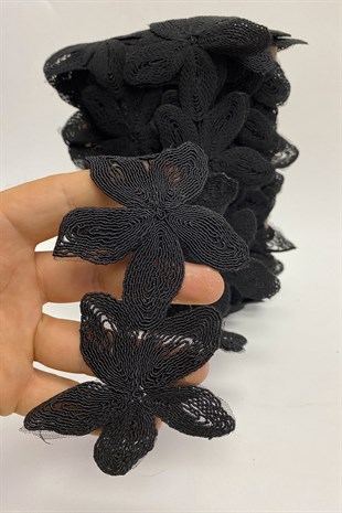 Siyah Fransız Çiçek Güpür Dantel