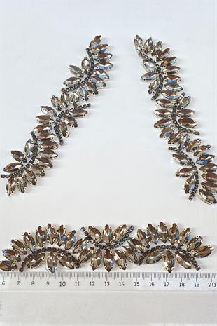 Füme Renk Su Yolu Motifli Ütüyle Yapışan Parlak Taşlı Aplik