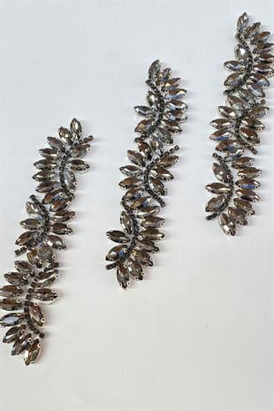 Füme Renk Su Yolu Motifli Ütüyle Yapışan Parlak Taşlı Aplik