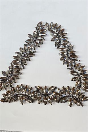 Füme Renk Su Yolu Motifli Ütüyle Yapışan Parlak Taşlı Aplik