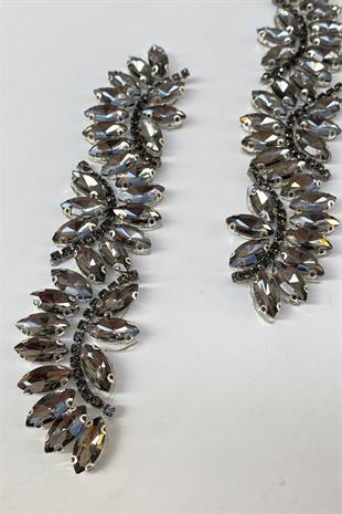 Füme Renk Su Yolu Motifli Ütüyle Yapışan Parlak Taşlı Aplik