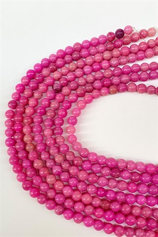 Fuşya Ceyt Doğal Taş Boncuk 8 mm