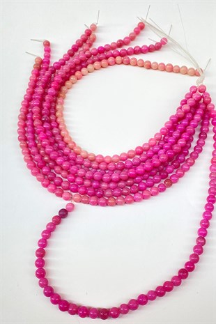 Fuşya Ceyt Doğal Taş Boncuk 8 mm