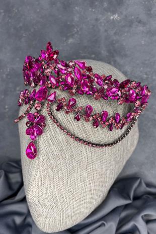 Fuchsia Dali Headband Dangling Bridal Henna Crown Hair Accessory