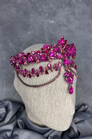 Fuchsia Dali Headband Dangling Bridal Henna Crown Hair Accessory