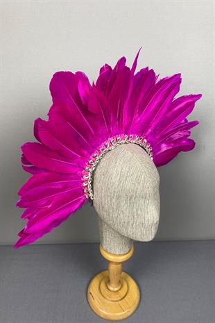 Fuchsia Dali Feathered Stone Bridal Henna Crown Accessory