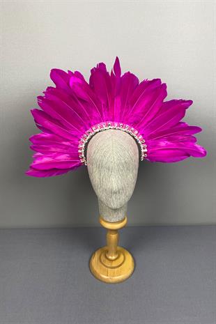 Fuchsia Dali Feathered Stone Bridal Henna Crown Accessory