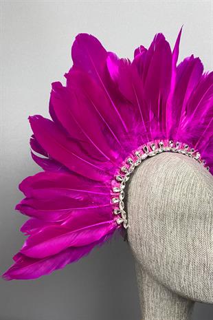 Fuchsia Dali Feathered Stone Bridal Henna Crown Accessory