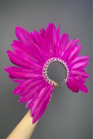 Fuchsia Dali Feathered Stone Bridal Henna Crown Accessory