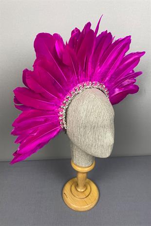 Fuchsia Dali Feathered Stone Bridal Henna Crown Accessory