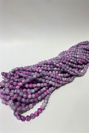 Fuşya Desenli Dizi Cam Boncuk 8 mm