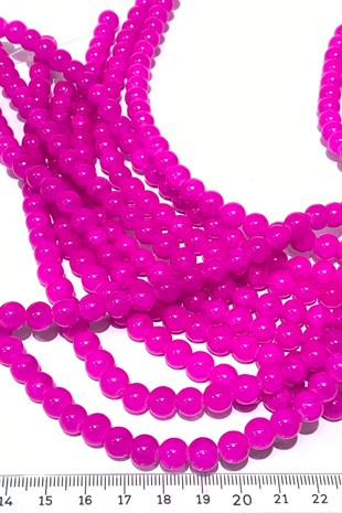 Fuşya Desenli Dizi Cam Boncuk 8 mm