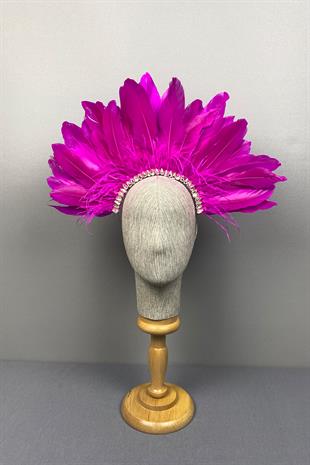 Fuchsia Enda Feathered Stone Bridal Henna Crown Accessory