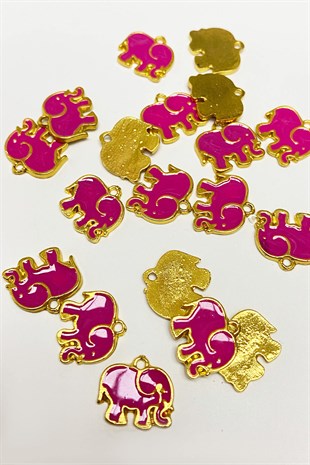 Fuşya Fil Şekil Nazar Boncuklu Kolye Ucu 1 Adet