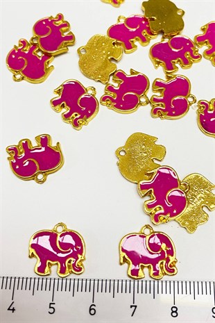 Fuşya Fil Şekil Nazar Boncuklu Kolye Ucu 1 Adet