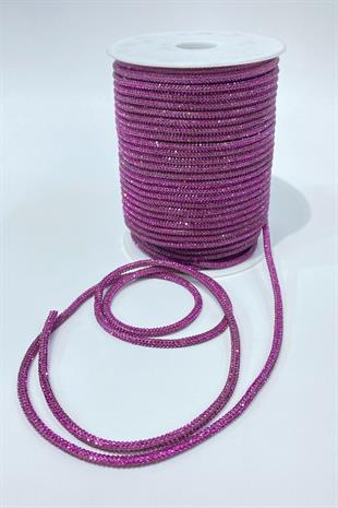 Fuşya Renkli Tam Taş İşlemeli Boru Şerit Kordon