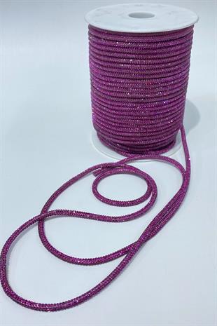 Fuşya Renkli Tam Taş İşlemeli Boru Şerit Kordon