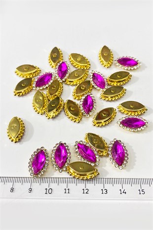 Fuşya  Gold Kasalı Mekik Dikme Taş 10 Adet