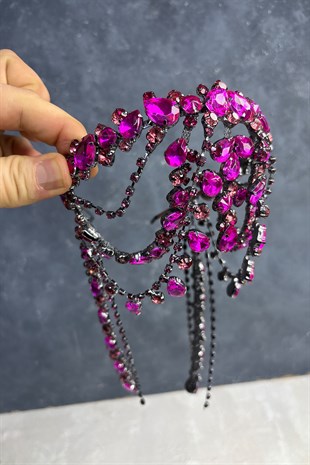 Fuşya Layd Alınlık Gelin Saç Aksesuarı Gelin Kına Tacı