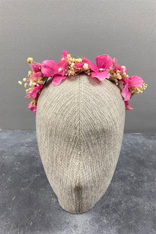 Fuşya Ortancalı Ve Cipsolu İncili Dış Çekim Gelin Tacı