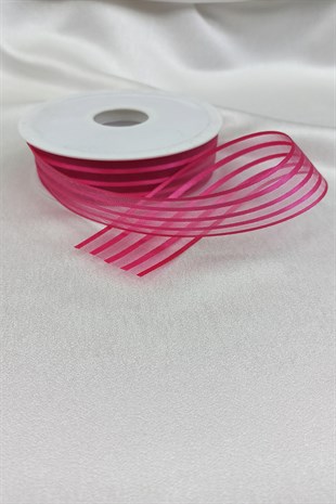 Fuşya Renk Çizgili Şifon Kurdele