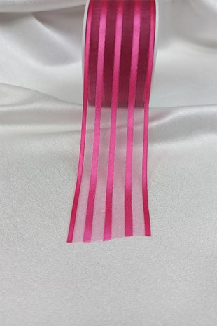Fuşya Renk Çizgili Şifon Kurdele