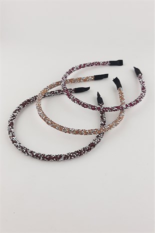 Fuşya Somon Bordo 3lü Taşlı Taç