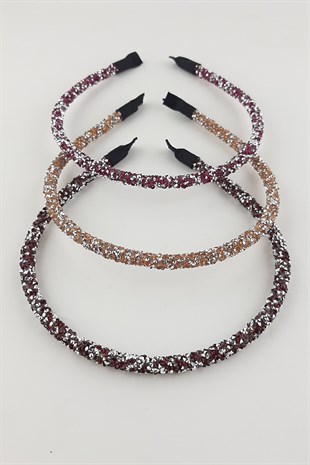 Fuşya Somon Bordo 3lü Taşlı Taç