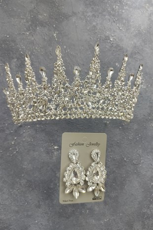 Gatria Model Gelin Tacı Ve Mekik Damla Taşlı Küpe