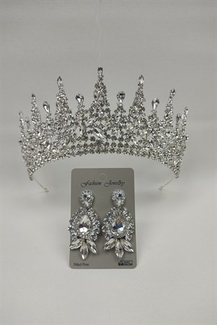 Gatria Model Gelin Tacı Ve Mekik Damla Taşlı Küpe