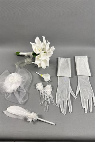 Gelin Buket Çiçeği Ve Nikah Aksesuarı Seti