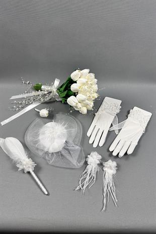 Gelin Buket Çiçeği Ve Nikah Aksesuarı Seti