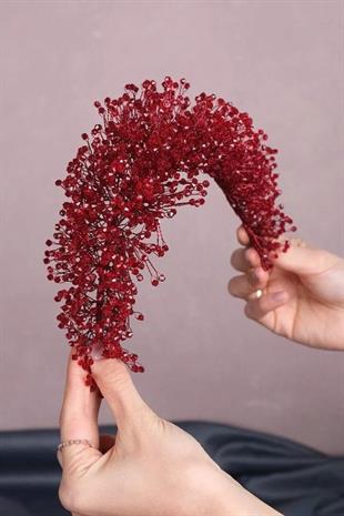 Bordo Atair Yogun Kristal Boncuklu Gelin Saç Aksesuarı