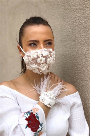 Bridal Mask and Feathered Bracelet