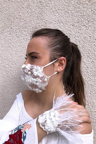 Bridal Mask and Feathered Bracelet