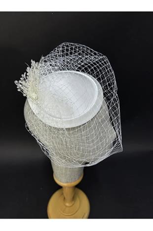 Gelin Nikah Vualet Şapkası Şifon Çiçekli Tüy Detaylı Peçeli Nikah Aksesuarı