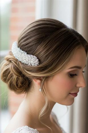 Bridal Hair Accessories: Pearl and Crystal Beaded Bridal Hair Clip, Engagement and Wedding Hair Comb