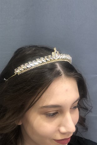 Gold-Backed Lena Crystal Bridal Crown