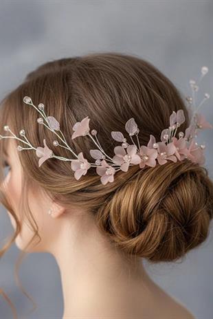 Bridal Tiara with Flowers, Crystal Beads, and Comb Hair Clip